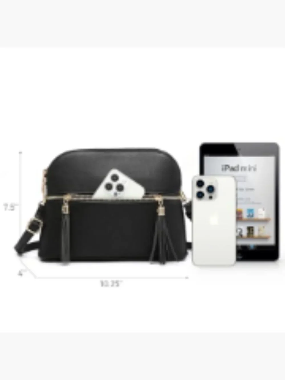 Vegan Leather Crossbody Bag with Tassel Zipper Multi Pockets